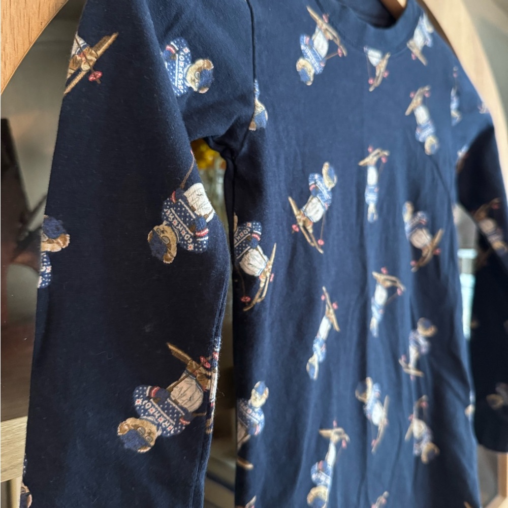 Polo Ralph Lauren Boys Ski Bear Pajama Top Size 8 Navy Long Sleeve Shirt